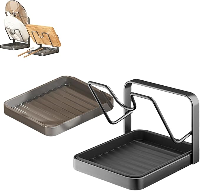 2026 Upgrade Kitchen Pot Lid Storage Rack, Pot Lid Organizer Rack for Counter, Lid and Spoon Rest Holder While Cooking, Multifunctional Kitchen Organizer Stand for Stove Top (Set A)