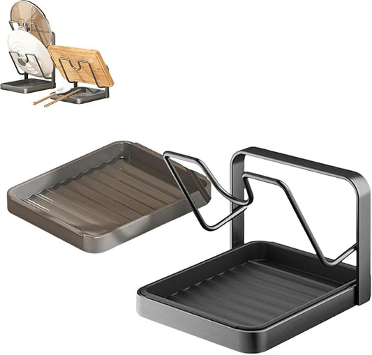 2026 Upgrade Kitchen Pot Lid Storage Rack, Pot Lid Organizer Rack for Counter, Lid and Spoon Rest Holder While Cooking, Multifunctional Kitchen Organizer Stand for Stove Top (Set A)