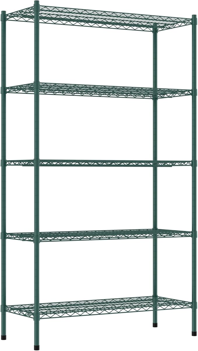 Commercial NSF Listed Green Epoxy Stationary Wire Shelving Kit 18" x 42" x 74", with 5 Shelves Perfect for Warehouse, Walk-in Refrigerator, Freezer, Grocery Store, Restaurant, Dishroom