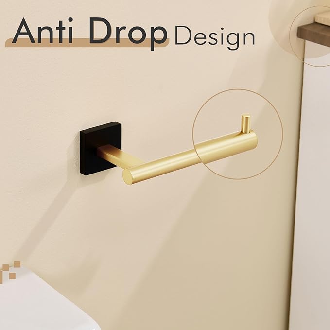 KOKOSIRI Toilet Paper Holder Black with Gold Toilet Roll Holder Hold Mega Rolls Kitchen Bathroom Tissue Paper Dispenser Stainless Steel, B2005GDK