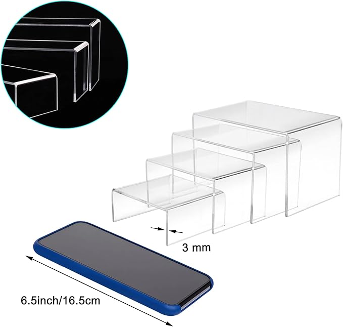 8Pcs Acrylic Display Risers(6",5",4" 3") Clear Product Stand,Cupcakes Holder Dessert Display Transparent Showcase Stands, Candy Bar Risers, Acrylic Lifts Display for Figures
