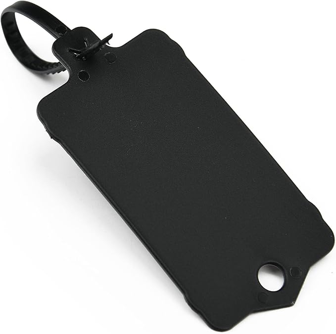 LeadSeals 100pcs Blank Plastic Tags for Labeling Reusable Hanging Tags Ties Key Tag Storage Tag Waterproof Plastic Mark Label Writable Hang Sign with One Marker Pen (Black)