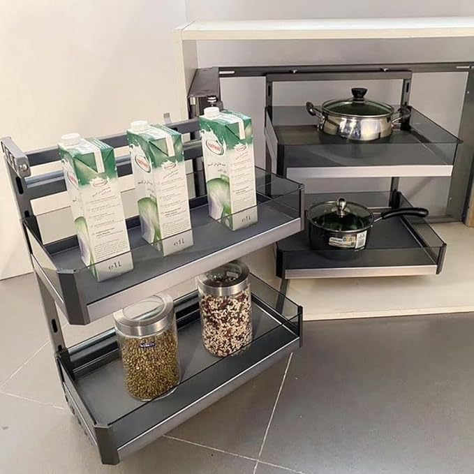 2 Tier Corner Cabinet Pull Out Organizer, 4-Shelf Blind Corner Cabinet Storage Shelf Slide Out Kitchen Cabinets Organizer for Right or Left Handed Open Kitchen Cabinet