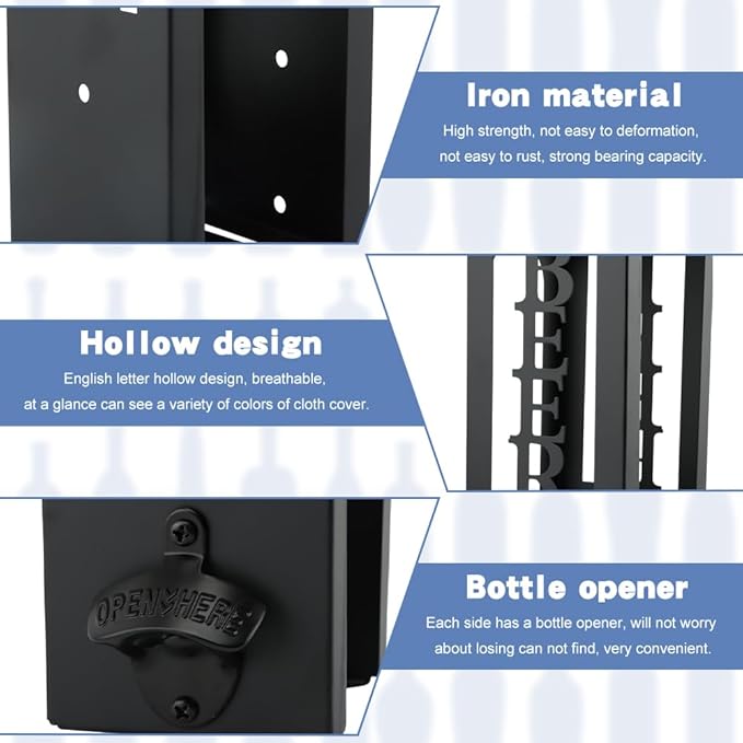 2 in 1 Can Cooler Holder with Bottle Opener, Personalized Beer Can Sleeves Storage Organizer Dispenser for Home Family Bar, Metal Cool Stuff Gift for Men Women(COLOR:Black)