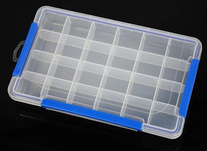 Kamay's XL Heavy Duty Adjustable 24 Compartment Slot Plastic Craft Storage Box with O-Ring Seal 3 Thick Snap Locks Ideal for Small Items(14 * 8.9 * 2inch)