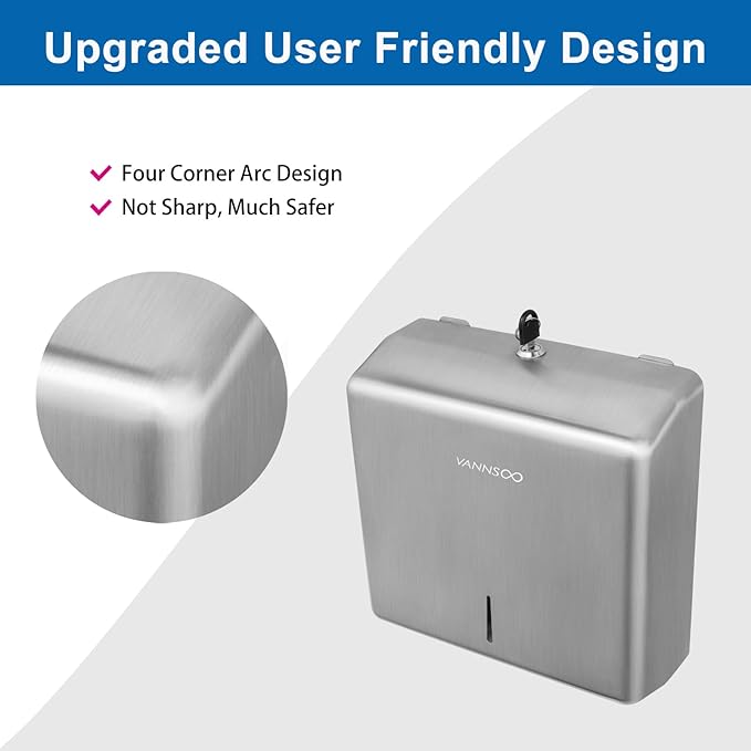 Commercial Paper Towel Dispenser Wall Mount, Brushed Stainless Steel Paper Towel Holder for Bathroom, Large Capacity 250 C-fold/Tri-fold/Multifold