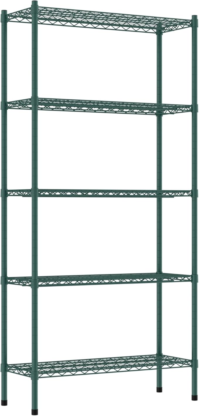Commercial NSF Listed Green Epoxy Stationary Wire Shelving Kit 14" x 36" x 74", with 5 Shelves Perfect for Warehouse, Walk-in Refrigerator, Freezer, Grocery Store, Restaurant, Dishroom