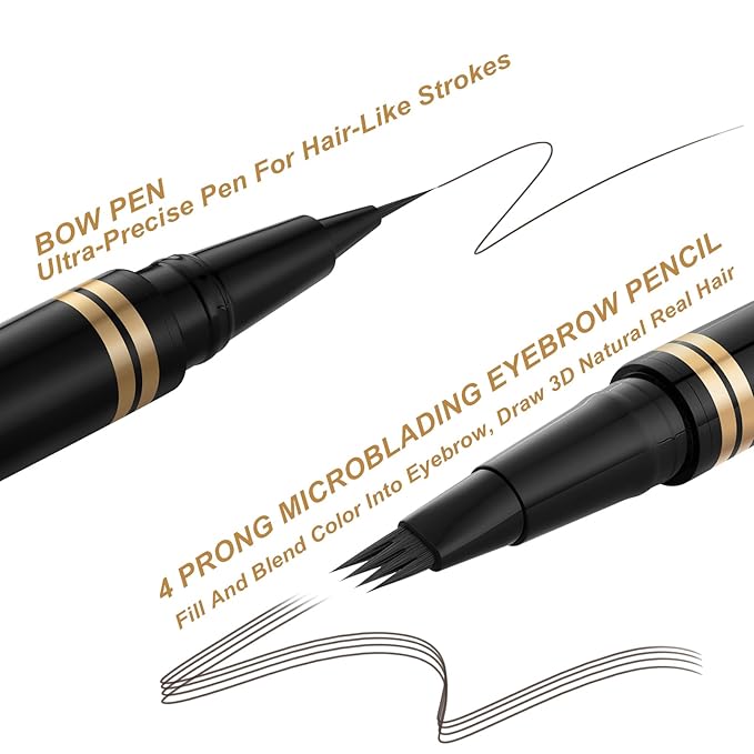 Eyebrow Pen Makeup Kit With 4 Tip Waterproof Microblading Pencil, Eyeliner, Pomade and Dual-ended Brush - Natural Looking Brow Kit for Brunette