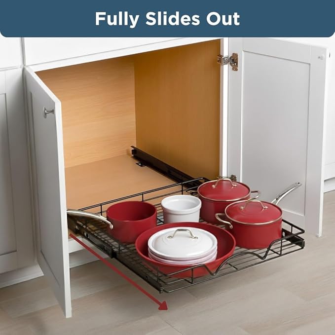 HOLDN’ STORAGE Pull Out Cabinet Organizer, Heavy Duty Caddy w/Lifetime Limited Warranty -11”W x 21”D - Requires At Least 12-1/4” Cabinet Opening, Steel Metal Cabinet Drawers Slide Out, Black