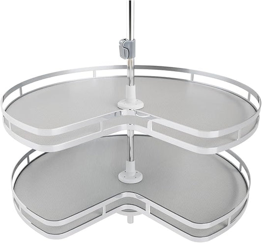 Blind Corner Cabinet Kidney Lazy Susan, Soft Close Rotary Cabinet Organizer 28inch, Corner Cabinet Lazy Susan for Blind Shelf, 2 Tiers Tray, Adjustable Height