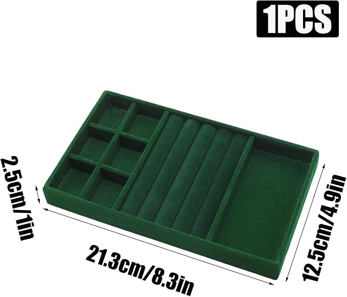 Velvet Jewelry Organizer Trays Dark Green Stackable Jewelry Storage Display Tray with Removable Dividers, 3-in-1