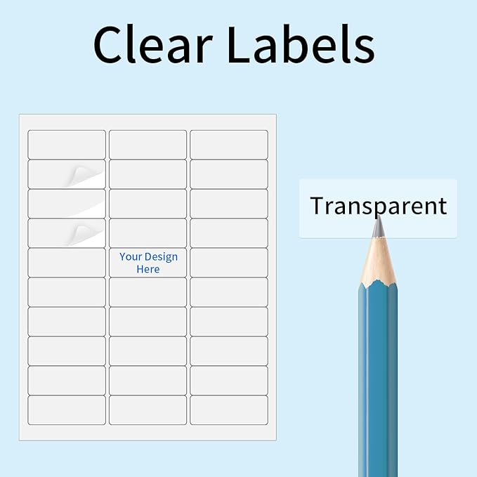 YEGAWEN Transparent Stickers Labels - 1" x 2-5/8" Clear Address Labels Mailing Stickers for Laser/Inkjet Printer 8.5"×11"- 20 Sheet/ 600 Label