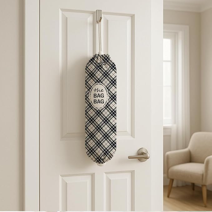 The Bag Bag Grocery Bags Holder, Black White Buffalo Check Plaid Grocery Bags Holder Organizer For Shopping Sack, Reusable Hanging Plastic Sack Dispenser, Plastic Sacks Storage Container Dispenser