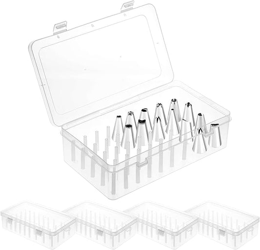 4 Pcs Piping Tips Storage Box with Fixed Pins 42 Pegs Piping Tip Organizer Baking Cake Decoration Tool Set Clear Plastic Cake Decorating Storage Box Container Baking Supplies Organizer