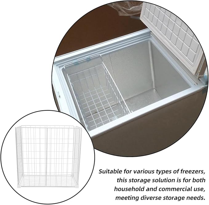 Freezer Partition Rack with Bottom Storage Basket Wire Storage Organizer for Refrigerator and Deep Freezer 14.57 X 14.57 X 7.48 Inches Space-Saving Kitchen and Pantry Solution