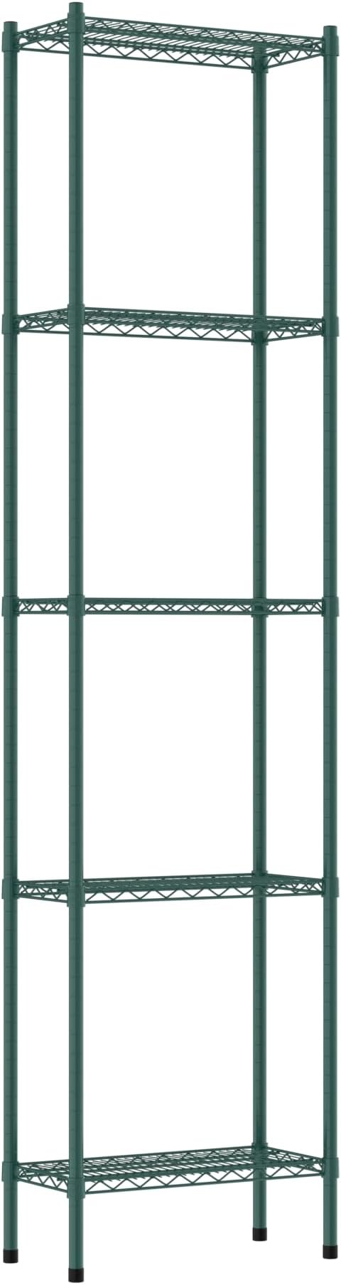 Commercial NSF Listed Green Epoxy Stationary Wire Shelving Kit 12" x 24" x 96", with 5 Shelves Perfect for Warehouse, Walk-in Refrigerator, Freezer, Grocery Store, Restaurant, Dishroom