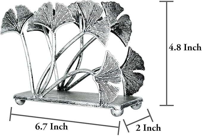 OwlGift Modern Ginkgo Leaves Design Napkin Holder for Tables, Metal Paper Napkin Storage for Kitchen, Stylish Paper Towel Dispenser, Mail Letter Sorter Rack, Document File Organizer – Silver