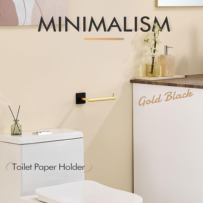KOKOSIRI Toilet Paper Holder Black with Gold Toilet Roll Holder Hold Mega Rolls Kitchen Bathroom Tissue Paper Dispenser Stainless Steel, B2005GDK