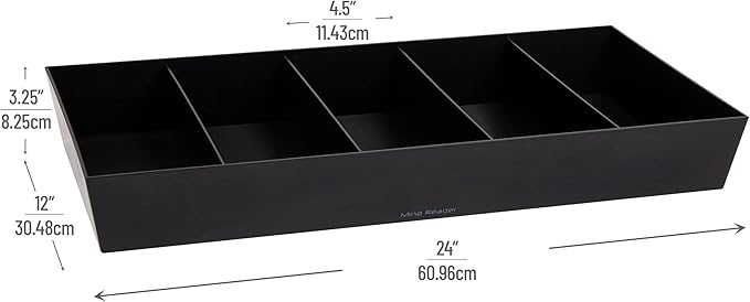 Mind Reader Snack Tray, Countertop Organizer, Snack Tray, Pantry, Breakroom, Kitchen, 24"L x 12"W x 3.25"H, Black