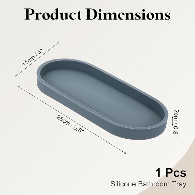 uxcell Bathroom Vanity Tray, 9.8" x 4" Oval Silicone Soap Dispenser Trays, Shatterproof Kitchen Sink Organizer for Soaps Keys Candle Trinket, Gray