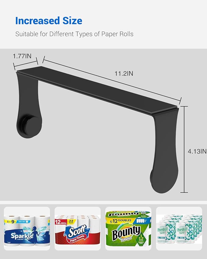 Magnetic Paper Towel Holder for Fridge, No Drilling, Strong Magnet, Stainless Steel, Paper Towel Holder Magnetic for Refrigerator, Rv, Grill, Kitchen Decor and Accessories, Black