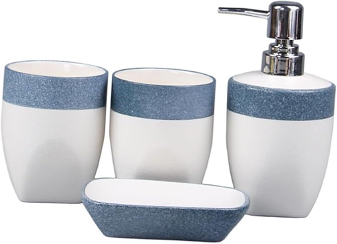 Bathroom Accesories Set 4-Piece Blue Soap Dispenser Organizer Tray Toothbrush Holder and Cup Accessories for Home House Decor Aesthetic