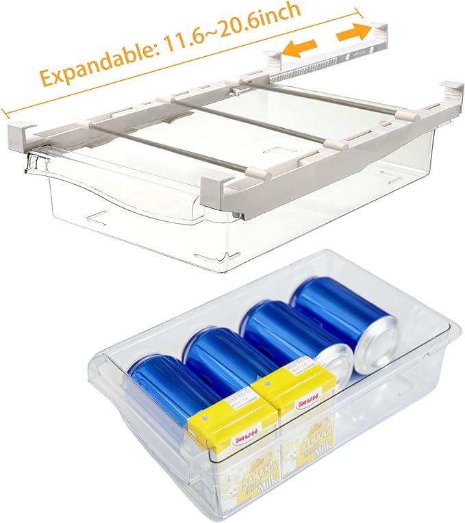 URALFA 2 Pack Fridge Drawer Organizer Egg Holder For Refrigerator Pull Out, Refrigerator Drawers for Fruit and Vegetable, Transparent Organization and Storage Box Fit for Fridge Shelf