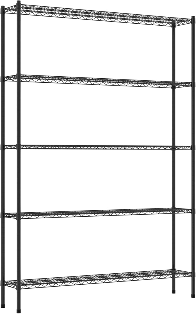 Commercial NSF Listed Black Epoxy Stationary Wire Shelving Kit 12" x 60" x 86", with 5 Shelves Perfect for Warehouse, Walk-in Refrigerator, Freezer, Grocery Store, Restaurant, Dishroom