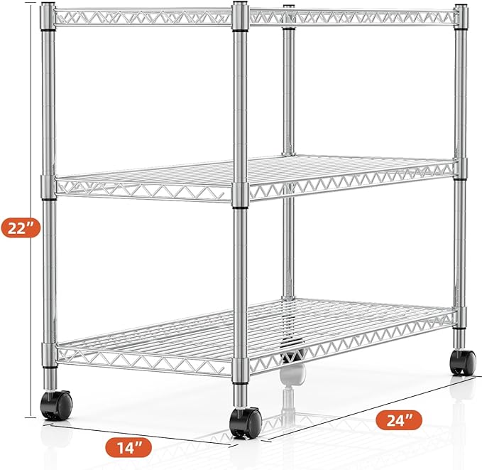 Simple Deluxe 3-Tier Heavy Duty Storage Shelves 750Lb Capacity, 24.02" D x 13.78" W x 21.97" H Shelving Unit for Pantry, Garage, Laundry and Kitchen, Chrome, 2 Pack