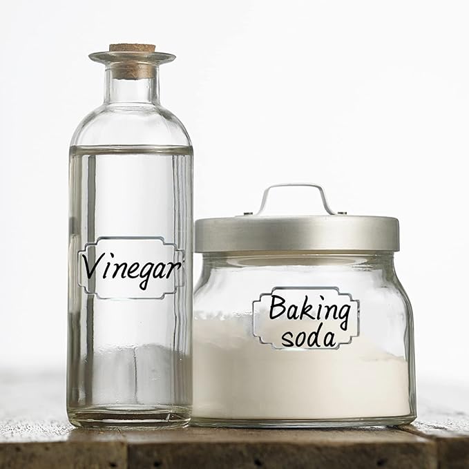 Removable Clear Labels for Jars, Transparent Label Stickers with Silver Border,Waterproof Write-On Kitchen Labels with Markers for Food Container,Storage Bin,Spice Jar,Home Organization,138Pcs