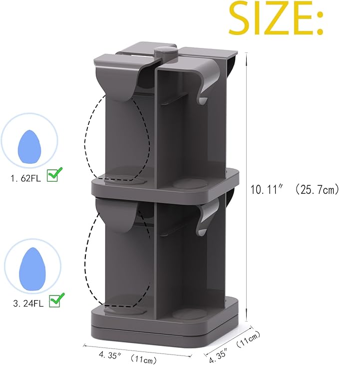 Organizer for Mio/KoolAid Liquid Water Enhancer - 2-Tier Spinning Holder for 8 Liquid Water Enhancers (Fits 3.24oz & 1.62oz), Stackable ABS Storage, Space-Saving Countertop Dispenser (Gray)