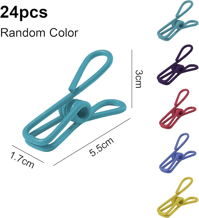 Multipurpose Metal Bag Clips - 2 Inch Colorful Sealer for Sealing Food, Paper Holder, Clothesline Clip for Laundry Hanging, Kitchen Bags (Colorful, 24PCS)