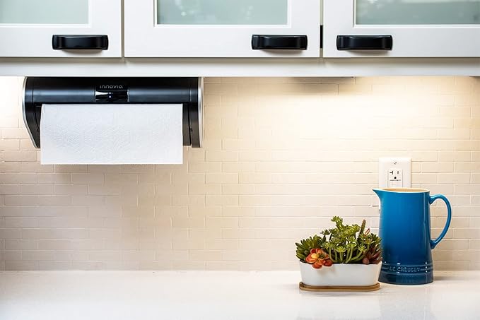 Innovia Automatic Paper Towel Dispenser. Touchless Technology. Works with Most Paper Towel Brands and Sizes. Dispenses The Number of Sheets You Need. Black, Under Cabinet Mounted.