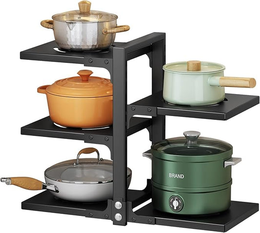 Pots and Pans Organizer for Cabinet, Heavy Duty Pot Pan Rack under Sink Organizers and Storage，Kitchen Cabinet Organizer with 5 Adjustable Tiers