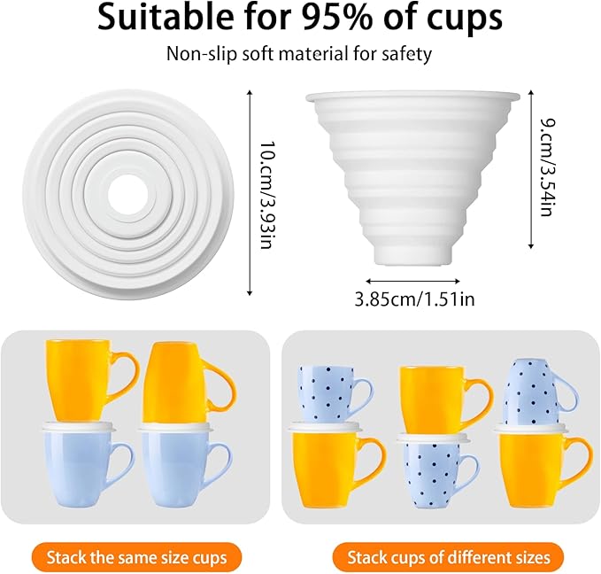 Mug Stacker & Storage Organizer – Expandable, Stackable Cup Holder for Kitchen Cabinet or Pantry – Space-Saving Solution for Tea Cups & Coffee Mugs (6Pcs White)