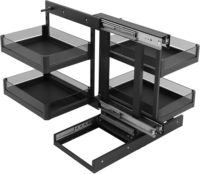 Heavy-Duty Blind Corner Pull Out Organizer - 55lbs Capacity 2-Tier Cabinet Organizer with Adjustable Baskets, Explosion-Proof Glass & Carbon Steel for Kitchen Cabinets