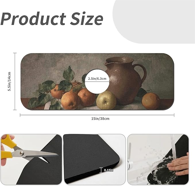 Kitchen Sink Splash Guard，apples and oranges Faucet Mat Sink Gadgets-Super Absorbent Fast Drying Mat Drip Catcher for Kitchen, Bathroom,Sink Mat, Dish Drying Mat, Bathroom(15" X 5.5" )