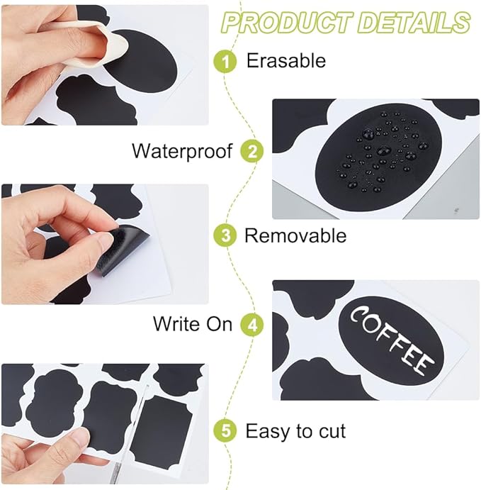 CRASPIRE 400Pcs Chalkboard Labels PVC Blackboard Labels Stickers Waterproof Reusable Erasable Blank Stickers Mixed Shapes Peel and Stick for Pantry Jar Canisters Office Home Kitchen