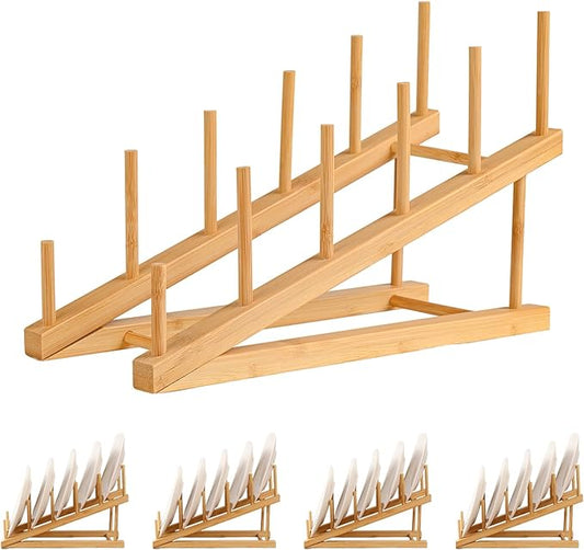 5 Pack Plate Stands for Display,Wooden Multi Plate Holder Cabinet Organizer, 5-Tier Craft Show Vendor Counter Display Rack for Tabletop Book, Art Prints, and Platter