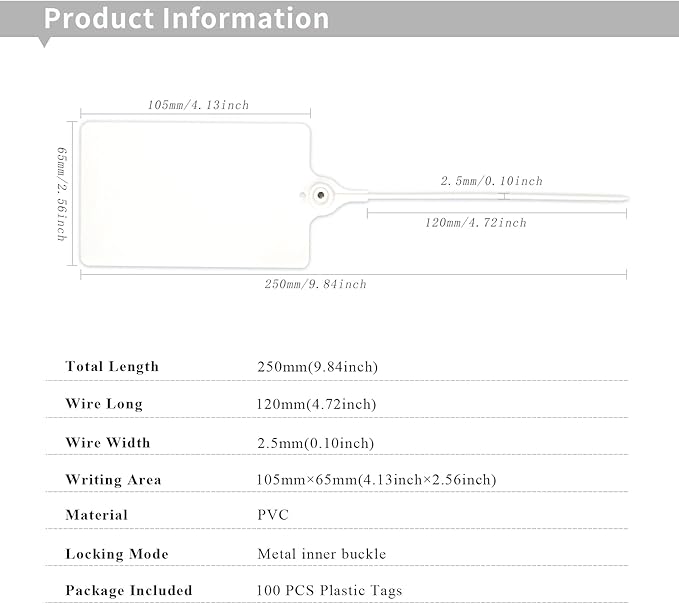 LeadSeals 100 Plastic Shipping Tags - Waterproof, Writable Labels for Security, Storage, Hanging - With Marker Pen (White)