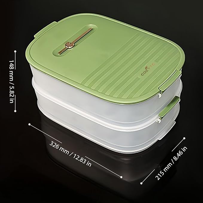 COZYTO Premium EggNest 2-Layer Egg Holder for Refrigerator – Stackable Egg Storage Tray with Sliding Date Dial Lid | Holds 44 Eggs | BPA-Free, Durable & Space-Saving (Green Lid & Transparent Box)