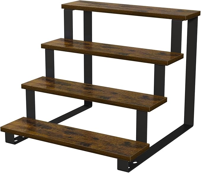 YINMIT Wooden Display Riser Stand,15.75 Inch Tiered Perfume and Cologne Organizer Stand, 4 Tier Spice Rack Organizer, Rustic Display Shelf for Cupcake, Figures, Candles (4 Tier Brown, 15.75 In)