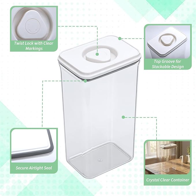 2 Pack Food Storage Containers with Lids, Chip Containers for Pantry, 3.2L and 2.6L Extra Large Capacity, with Airtight and Twist Lock Lids, Clear Plastic Canister for Pantry Organization