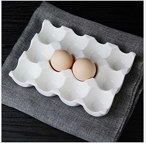 Leoyoubei 12 Cups Egg Holder for Fridge,Egg Tray Holder,Pretty Ceramic Egg Plate,7.5X5.5X1.5" Kitchen Restaurant Fridge Storage and Cookable Egg Porcelain Decorative Crate White-Heat Resistant