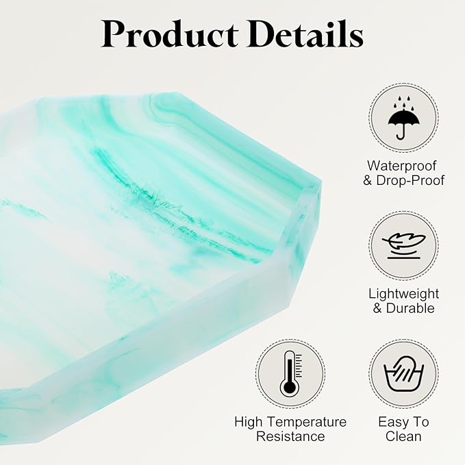 uxcell Bathroom Vanity Tray, 7.9" x 6" Octagon Silicone Soap Dispenser Trays, Shatterproof Kitchen Sink Organizer for Soaps Keys Candle Trinket, Emerald Green