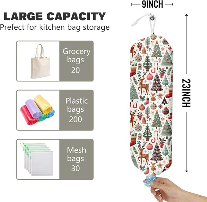 Christmas Tree Plastic Bag Holder & Dispenser - Organizer for Kitchen, Home, Office & Garages - Holiday/Festive Plastic Bags Storage