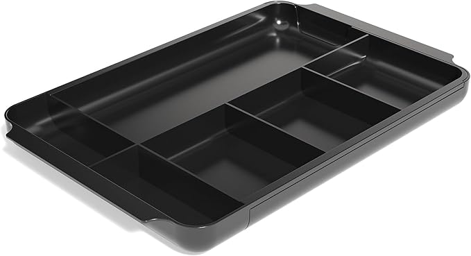 TRU RED Expandable Plastic Drawer Organizer, 7‑Compartment, Black – Adjustable Desk & Drawer Storage for Office Supplies