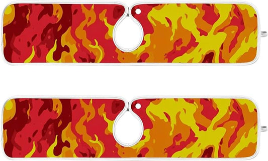 2 PCS Kitchen Sink Splash Guard 23.6 Inch Faucet Mat for Kitchen Sink Bathroom Sink Faucet Absorbing Drip Drain Mat Pad Microfiber Soft Washable Red and Yellow Flame