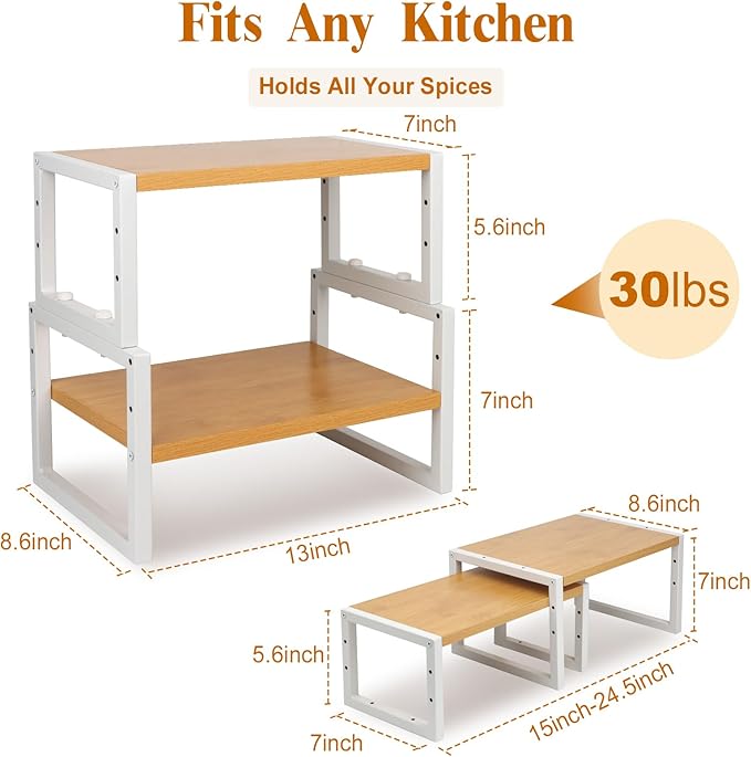 Cabinet Organizer Shelf Adjustable Shelf Organizer for Kitchen Organization Kitchen Countertop Organizer with 3 Height Options 2 pack Stackable Spice Rack Pantry Storage