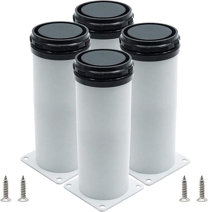 Set of 4 Adjustable Furniture Legs 8 Inch, Stainless Steel Furniture Legs Thickened Metal Cabinet Sofa Legs, Round Replacement Legs for Table, Cabinets, Shelves, Sofa (White)